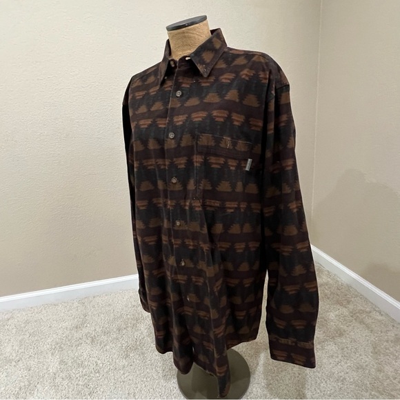 WOOLRICH Flannel Shirt Heavy Brown Southwestern Aztec Long Sleeve Mens Size XL, - Picture 4 of 16